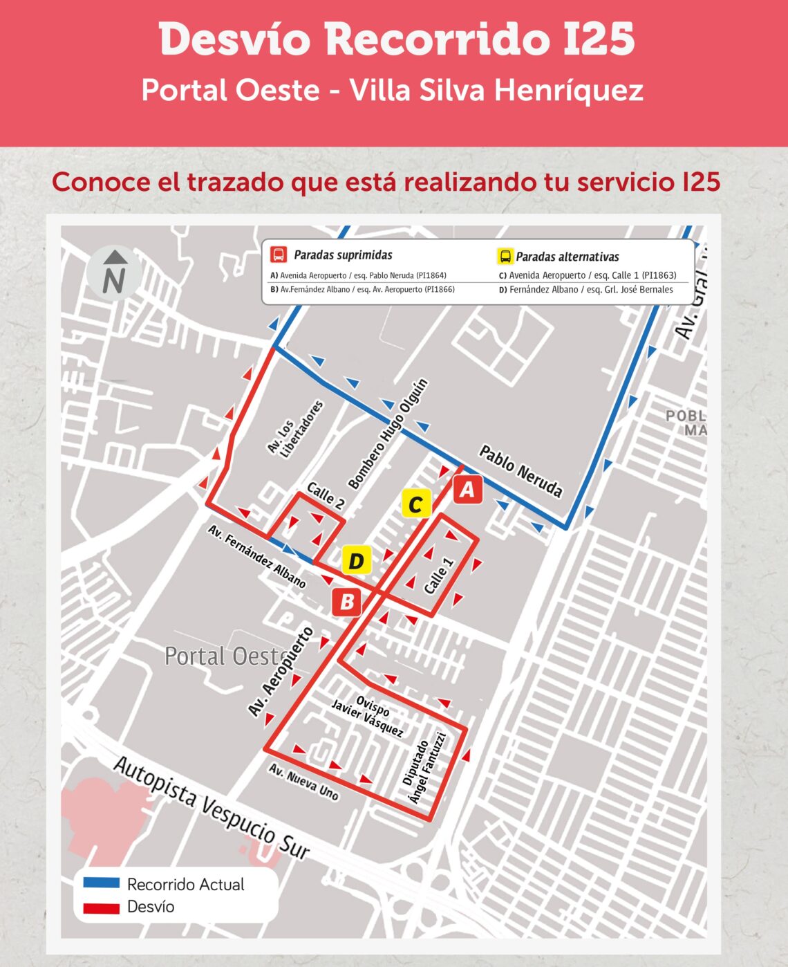 Desvío del recorrido I25, comuna de Cerrillos